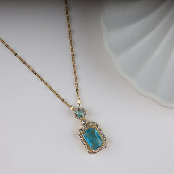 Golden-Plated blue Cubic Geometric Pendant Boho Bloom