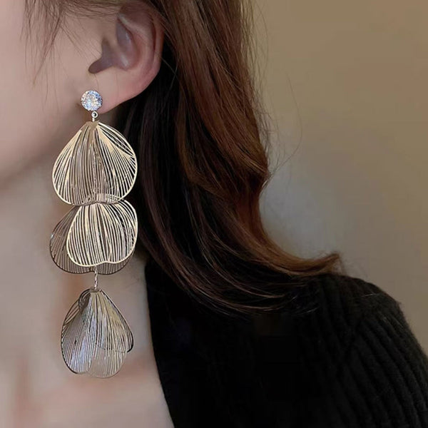Rose Gold Metal Leaf Long Stud Earrings Boho Bloom
