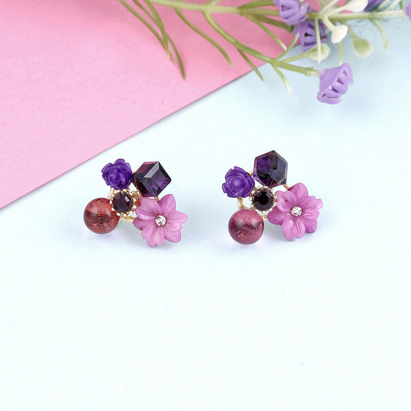 Purple Crystal Flower Earrings Boho Bloom