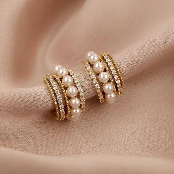 Luxurious Pearl and Diamond Hoop Earrings Boho Bloom