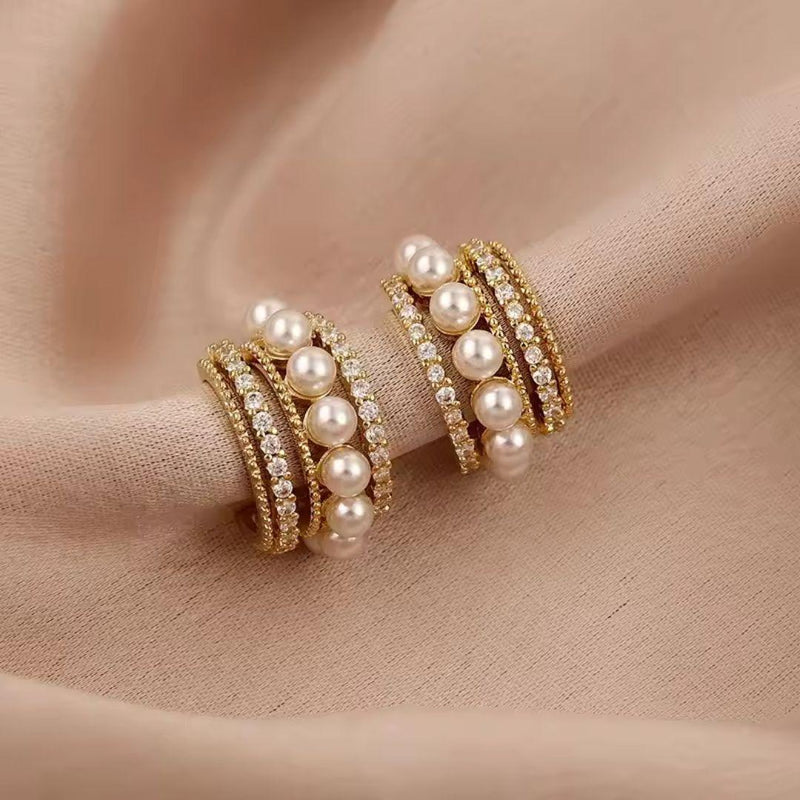 Luxurious Pearl and Diamond Hoop Earrings Boho Bloom