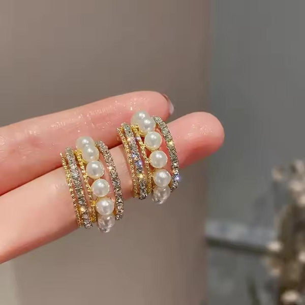 Luxurious Pearl and Diamond Hoop Earrings Boho Bloom