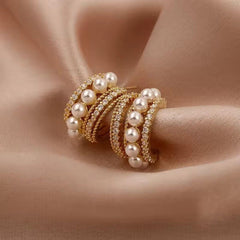 Luxurious Pearl and Diamond Hoop Earrings Boho Bloom