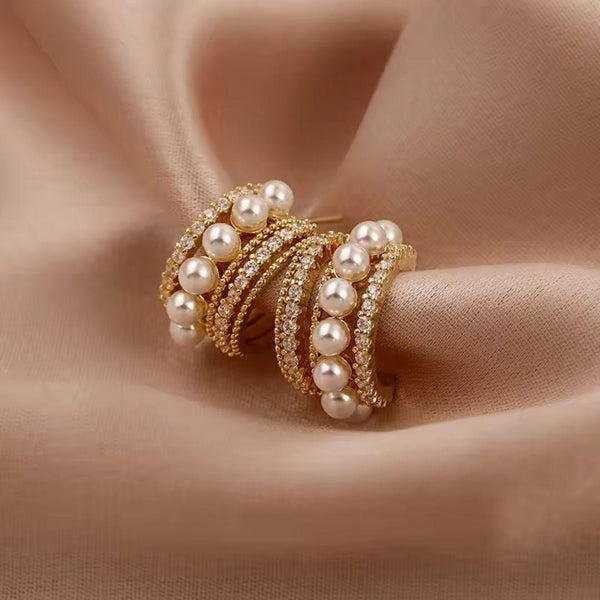 Luxurious Pearl and Diamond Hoop Earrings Boho Bloom