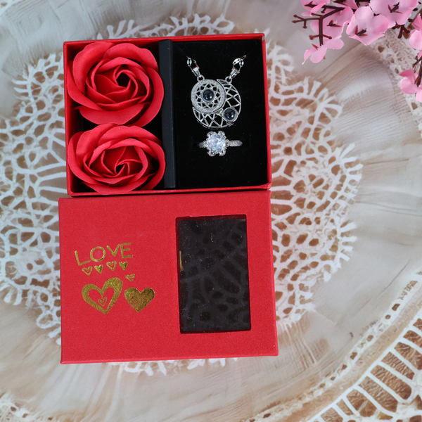 Love Moon Couple Necklace With Promise Ring Set Boho Bloom