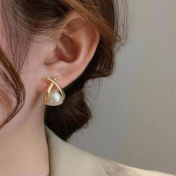 Gold X Pearl Stud Earrings Boho Bloom