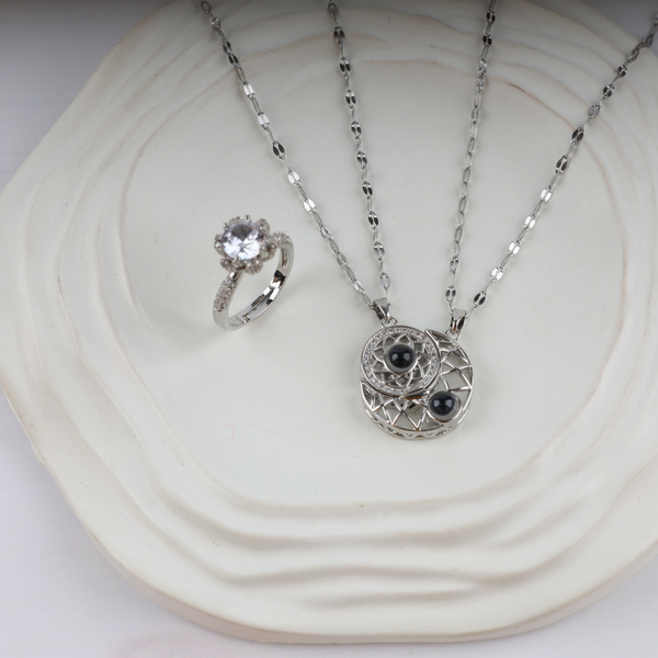 Love Moon Couple Necklace With Promise Ring Set Boho Bloom