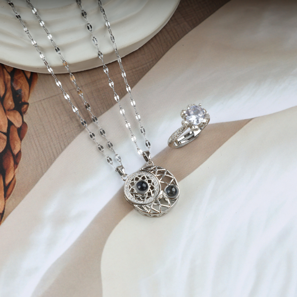 Love Moon Couple Necklace With Promise Ring Set Boho Bloom