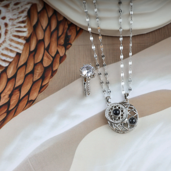 Love Moon Couple Necklace With Promise Ring Set Boho Bloom