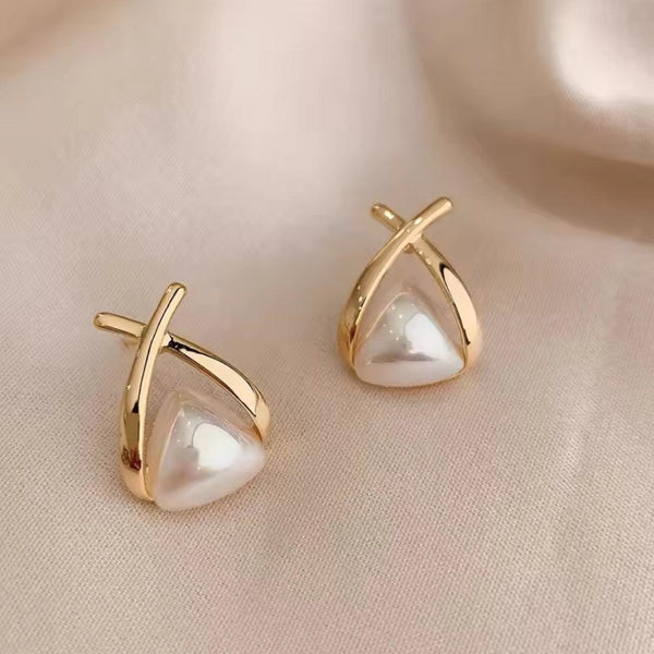Gold X Pearl Stud Earrings Boho Bloom