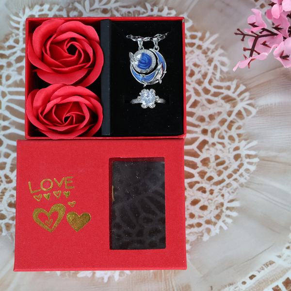 Love Moon Couple Necklace With Promise Ring Set Boho Bloom