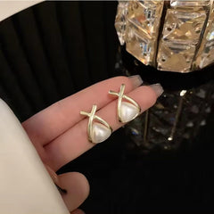 Gold X Pearl Stud Earrings Boho Bloom