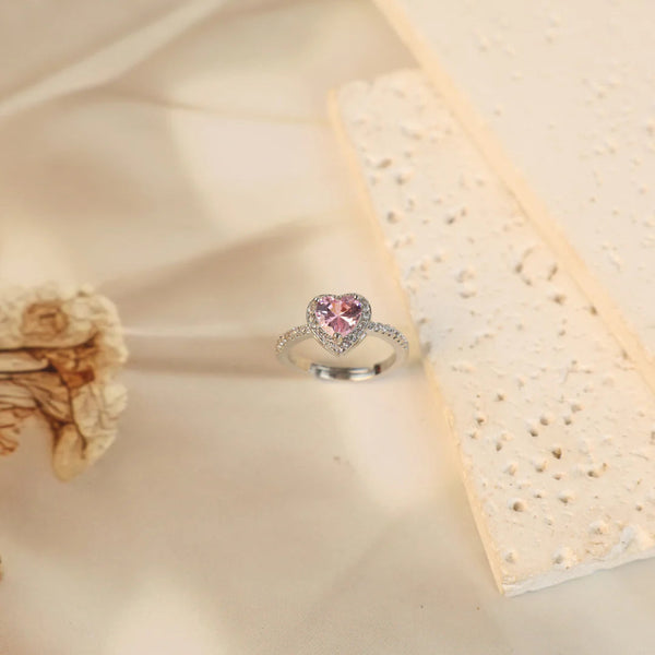 Love Pink Heart Ring Boho Bloom