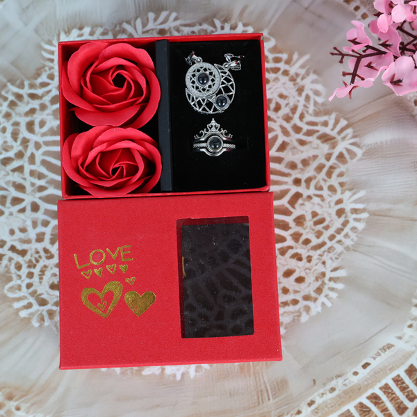 Love Moon Couple Necklace With Crown Ring Boho Bloom
