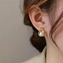 Gold X Pearl Stud Earrings Boho Bloom
