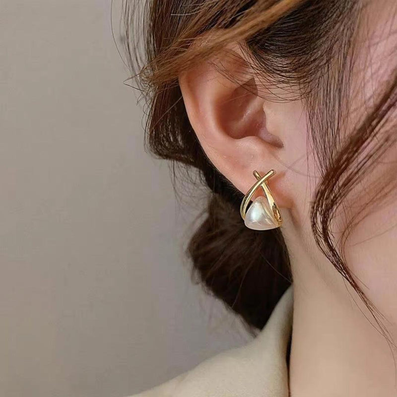Gold X Pearl Stud Earrings Boho Bloom