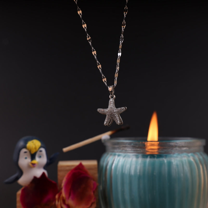 Gold Plated Zircon Little Star Pendant Necklace Boho Bloom