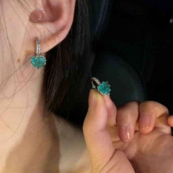 Silver Plated Green Stone Hoop Earring Boho Bloom