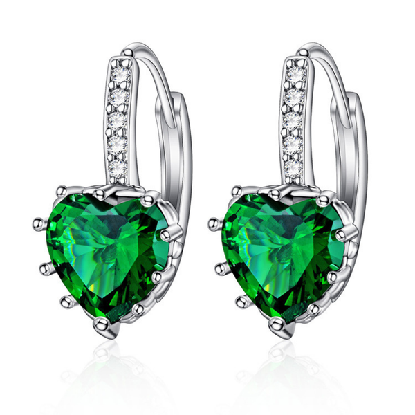Silver Plated Green Stone Hoop Earring Boho Bloom