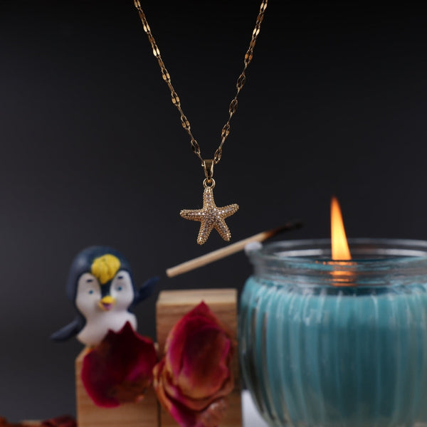 Gold Plated Zircon Little Star Pendant Necklace Boho Bloom