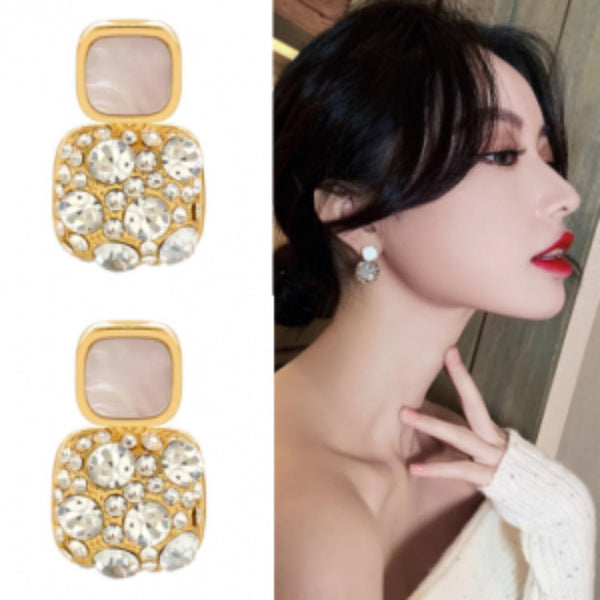 Dual-Square Crystal Drop Earrings Boho Bloom