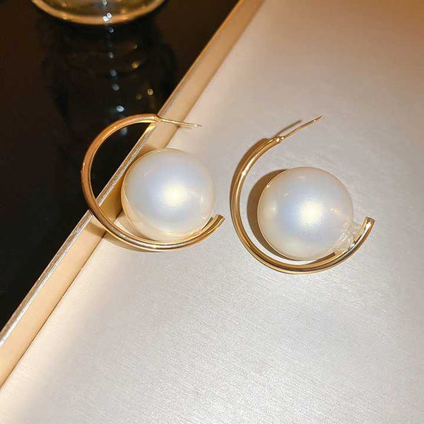 Modern Hoop Pearl Earrings Boho Bloom