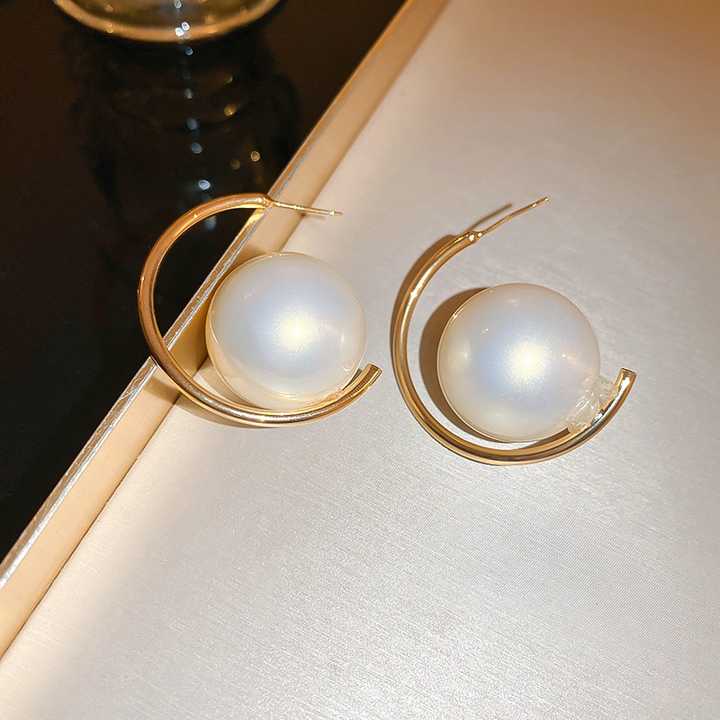 Modern Hoop Pearl Earrings Boho Bloom
