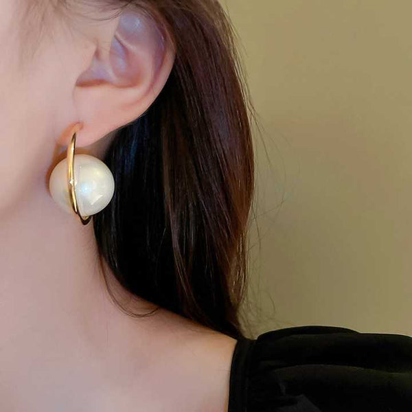 Modern Hoop Pearl Earrings Boho Bloom