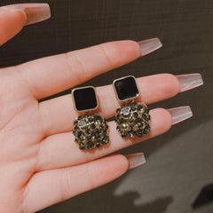 Dual-Square Crystal Drop Earrings Boho Bloom