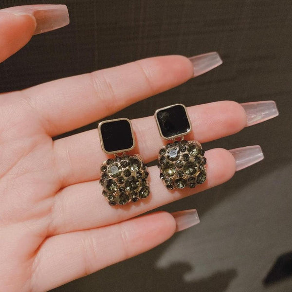 Dual-Square Crystal Drop Earrings Boho Bloom