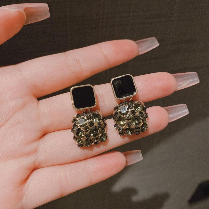 Dual-Square Crystal Drop Earrings Boho Bloom