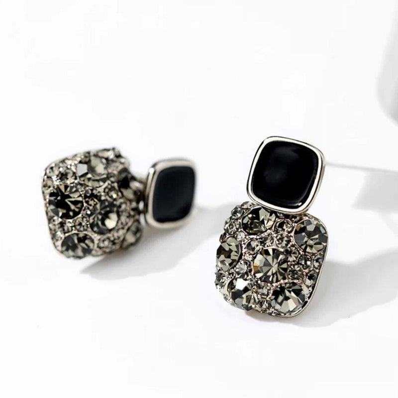 Dual-Square Crystal Drop Earrings Boho Bloom