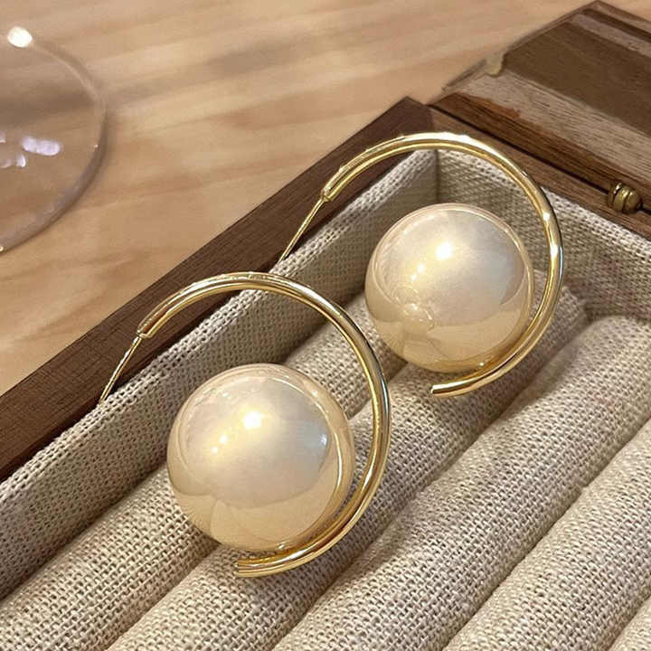 Modern Hoop Pearl Earrings Boho Bloom