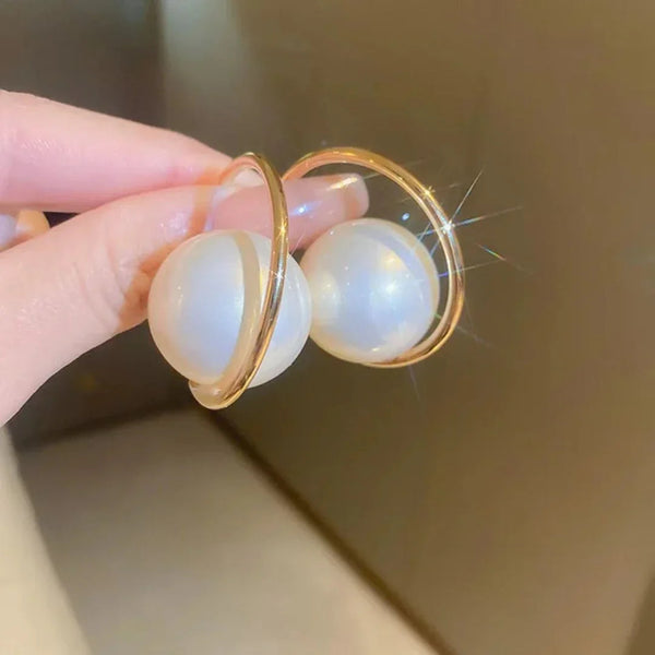 Modern Hoop Pearl Earrings Boho Bloom