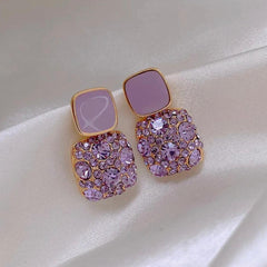 Dual-Square Crystal Drop Earrings Boho Bloom
