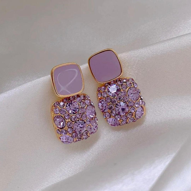 Dual-Square Crystal Drop Earrings Boho Bloom