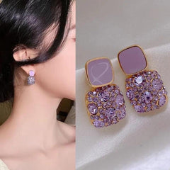 Dual-Square Crystal Drop Earrings Boho Bloom