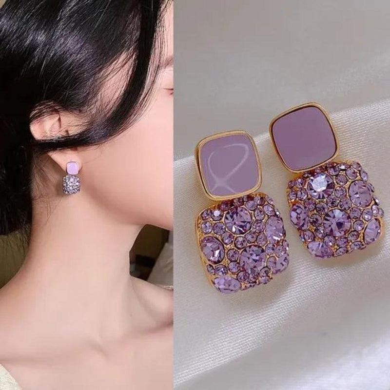 Dual-Square Crystal Drop Earrings Boho Bloom