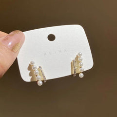 Modern Pearl and Rhinestone Bar Earrings Boho Bloom