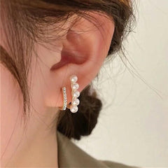 Modern Pearl and Rhinestone Bar Earrings Boho Bloom