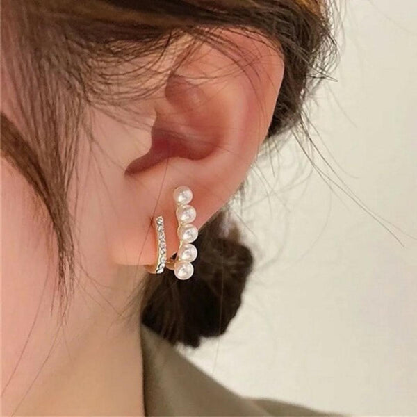 Modern Pearl and Rhinestone Bar Earrings Boho Bloom