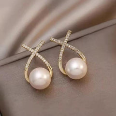 Pearl and Diamond Crossover Earrings Boho Bloom