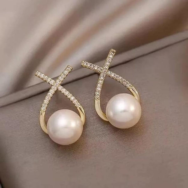 Pearl and Diamond Crossover Earrings Boho Bloom