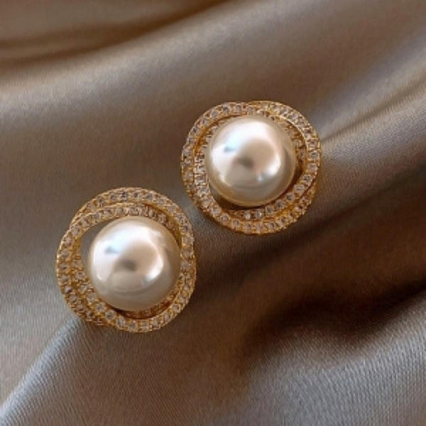 Pearl and Rhinestone Stud Earrings Boho Bloom