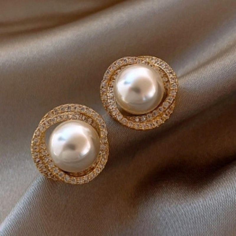 Pearl and Rhinestone Stud Earrings Boho Bloom