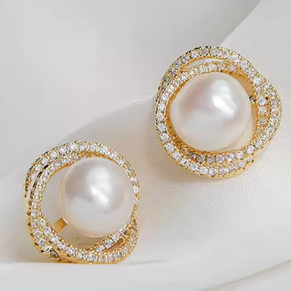 Pearl and Rhinestone Stud Earrings Boho Bloom