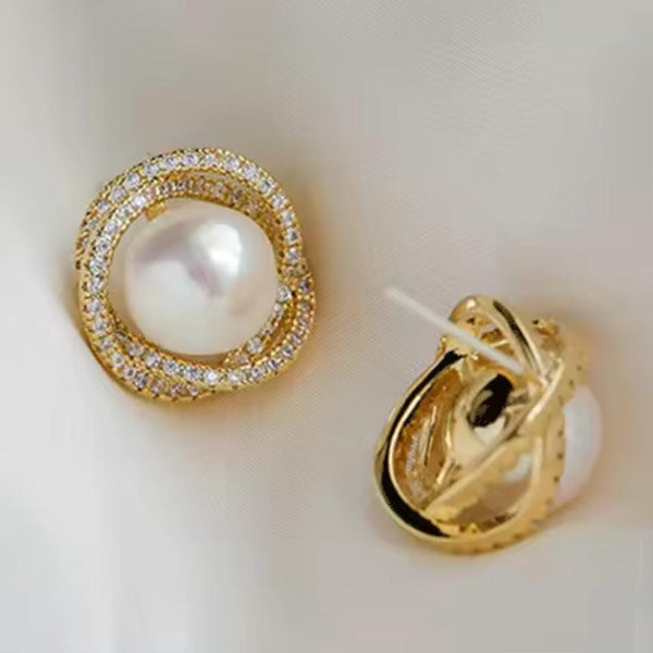 Pearl and Rhinestone Stud Earrings Boho Bloom