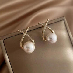 Pearl and Diamond Crossover Earrings Boho Bloom