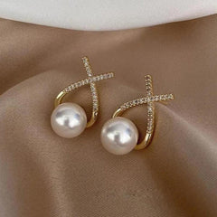 Pearl and Diamond Crossover Earrings Boho Bloom