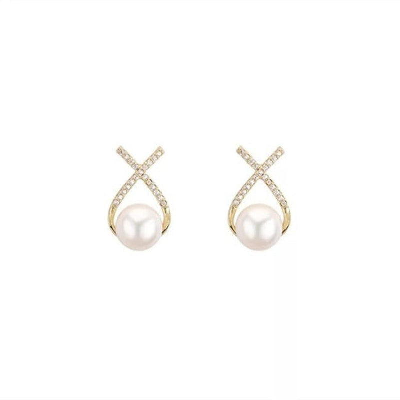 Pearl and Diamond Crossover Earrings Boho Bloom